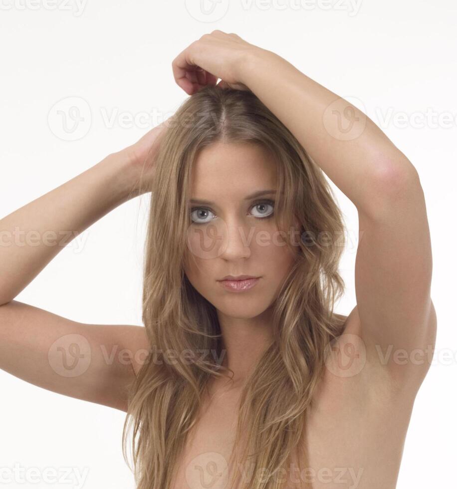 Moody Portrait Young Blond Woman Topless photo