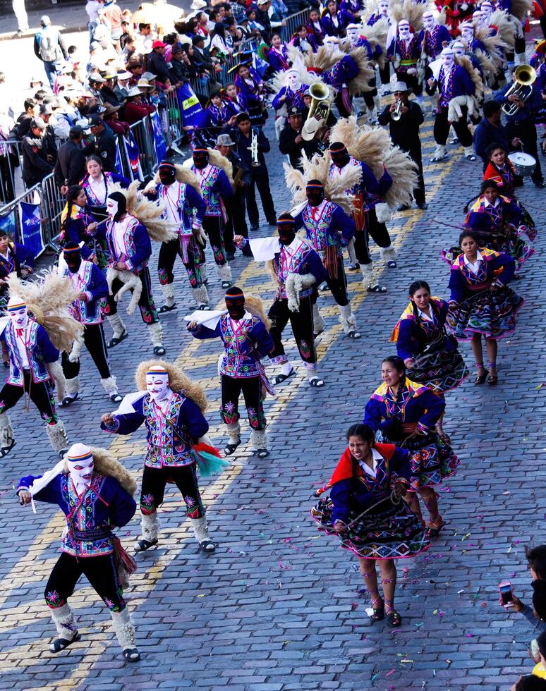 Cusco, Peru, 2015 - Men And Women Dancing In Traditional Costumes Inti Raymi South America photo