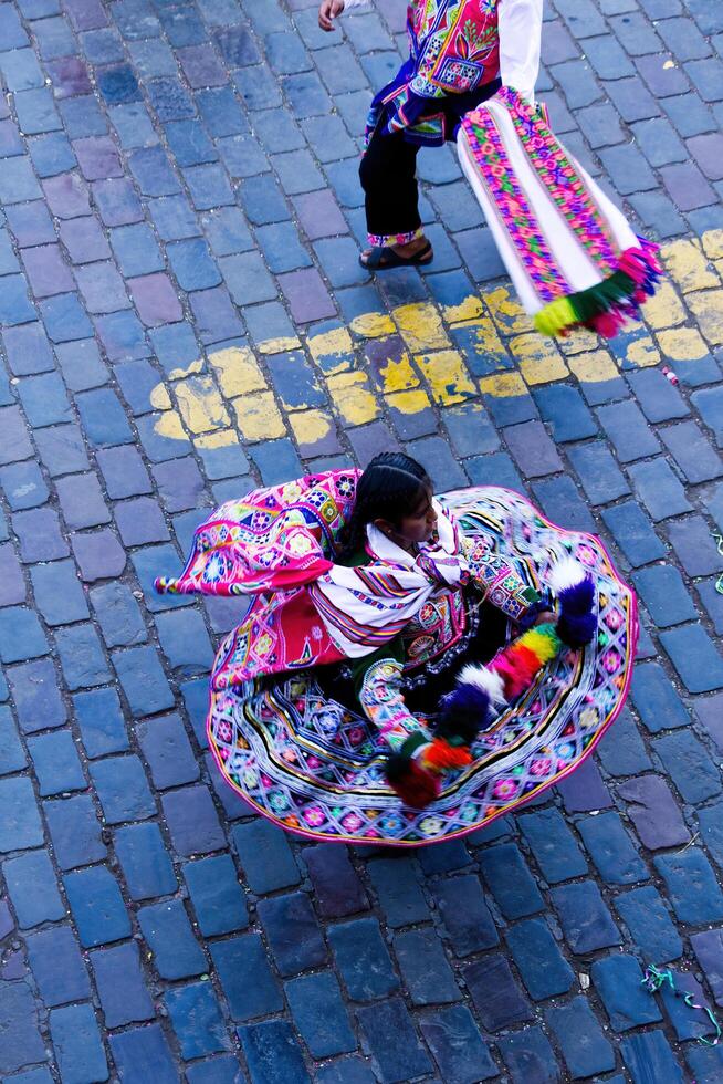 Cusco, Peru, 2015 - Woman In Traditional Costume Dancing Inti Raymi Festival South America photo