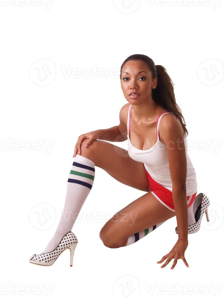 Young Black Woman in Shorts and Heels photo