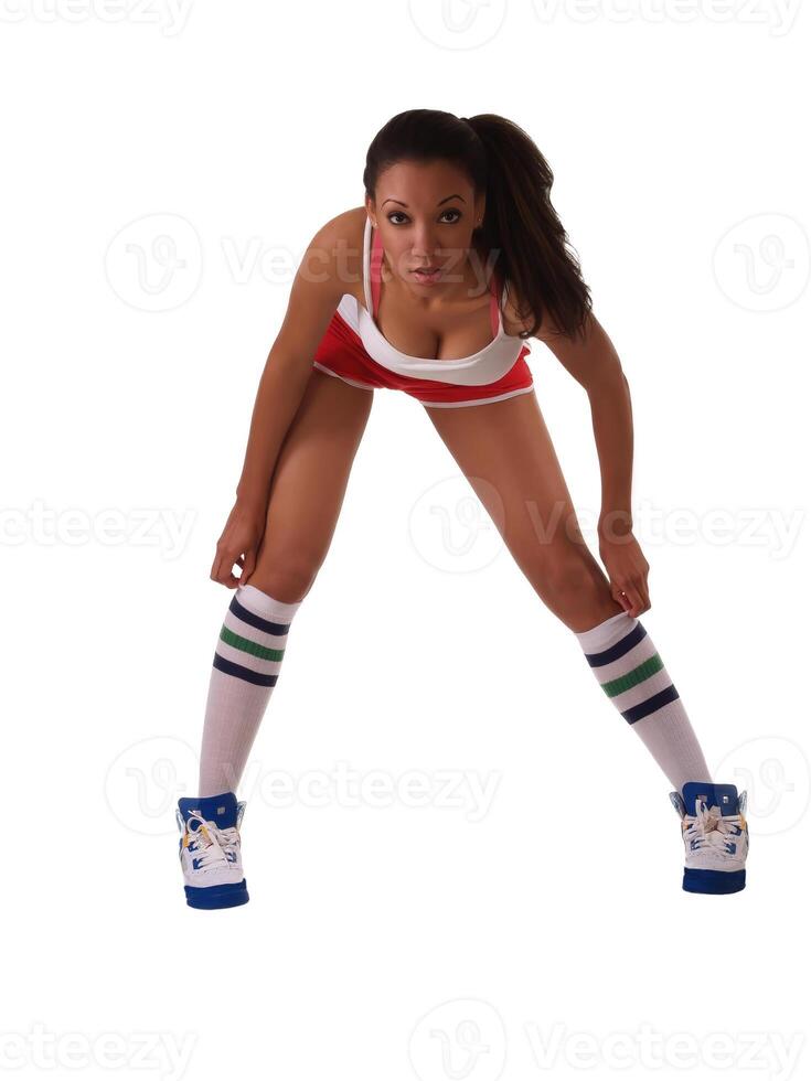 Attractive African American Woman In Shorts And Socks photo