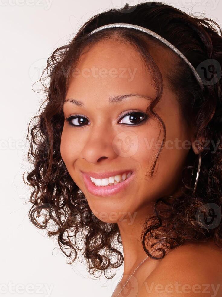 Bare Shoulder Portrait Attractive African American Teen Girl photo