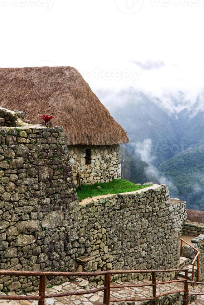 machu picchu detalle Perú sur America pared y escalera foto