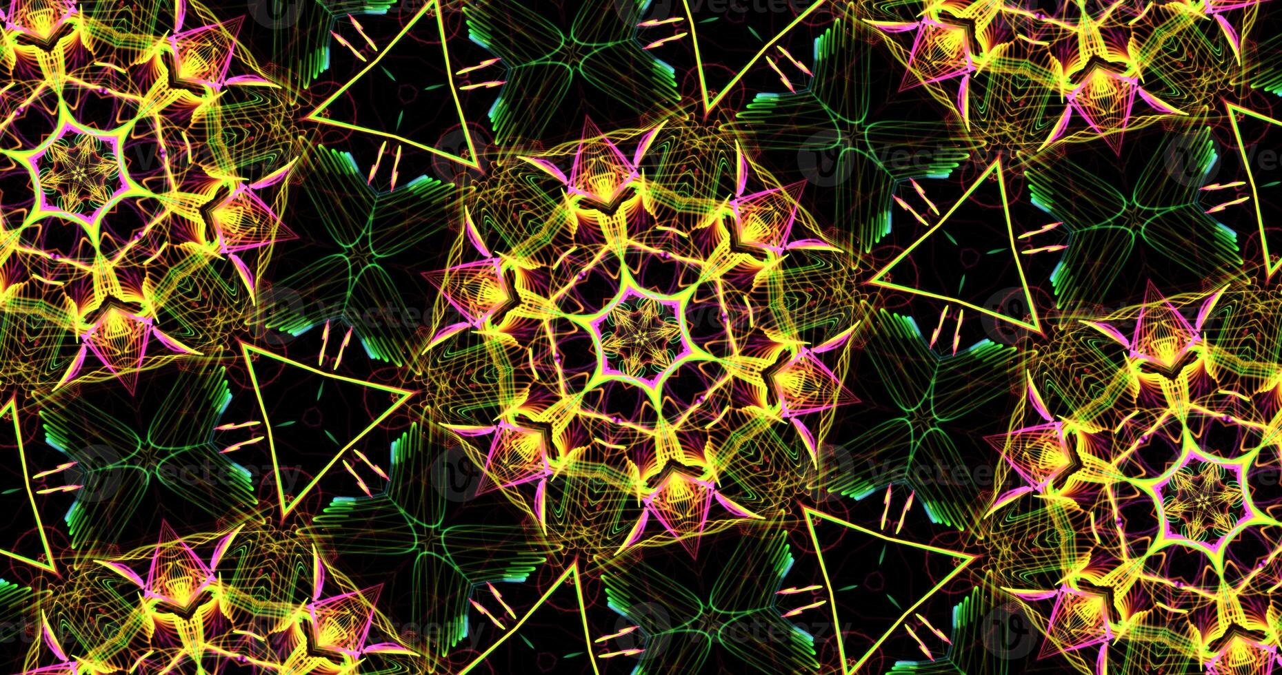 Kaleidoscopic Pattern On Dark Background In Vibrant Colors photo
