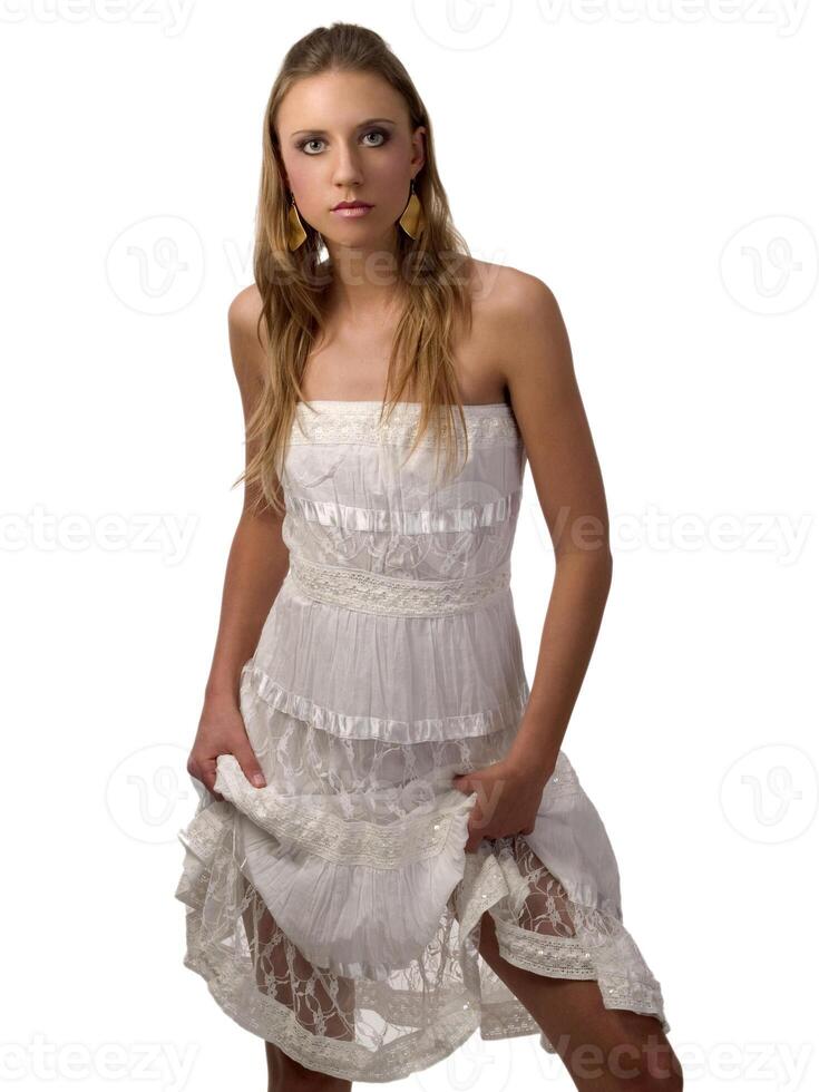 Young Blond Woman in White Dress photo