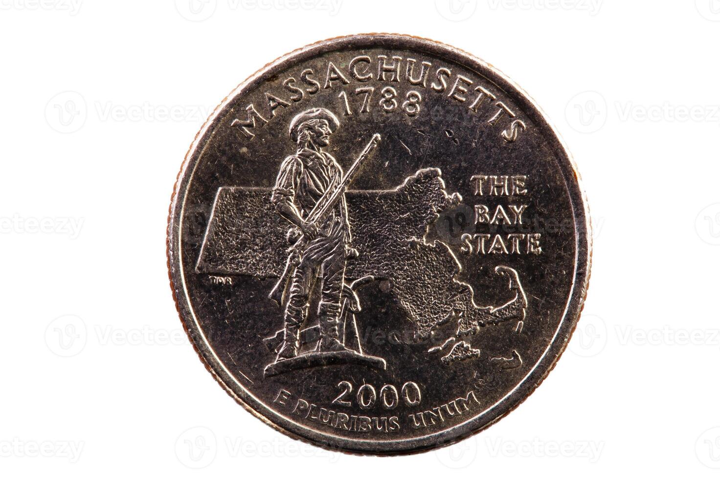 Massachusetts Quarter Tail Side On White Background photo