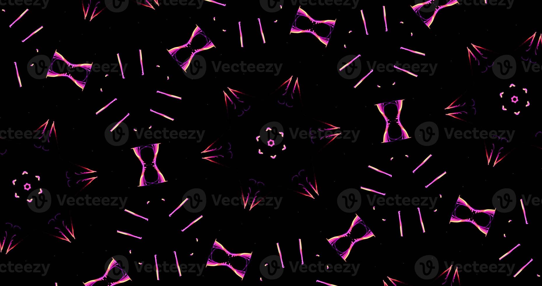 Abstract Kaleidoscope Patterns On Dark Background In Purple Orange Lines photo