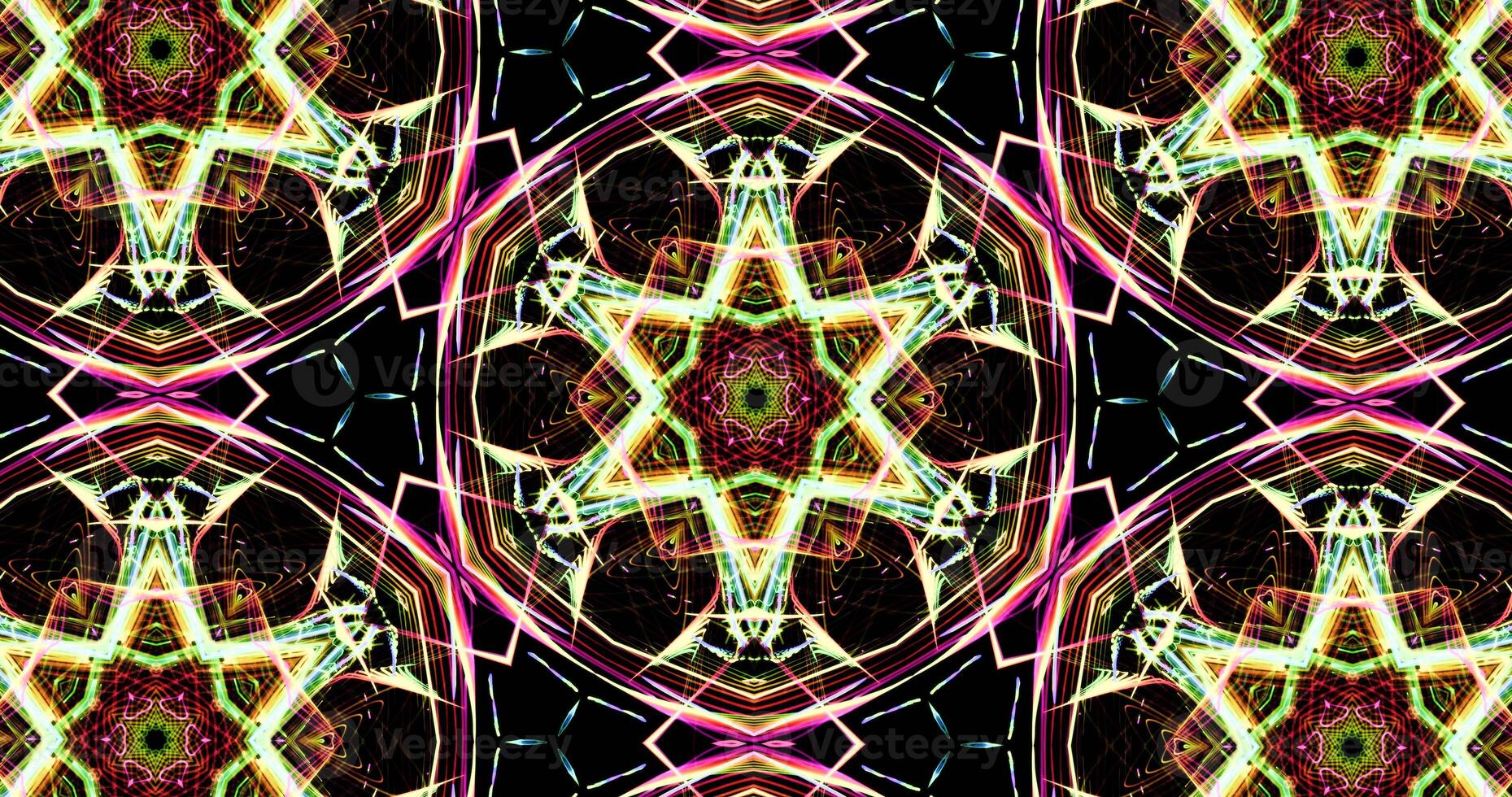 Kaleidoscopic Pattern On Dark Background In Vibrant Colors photo