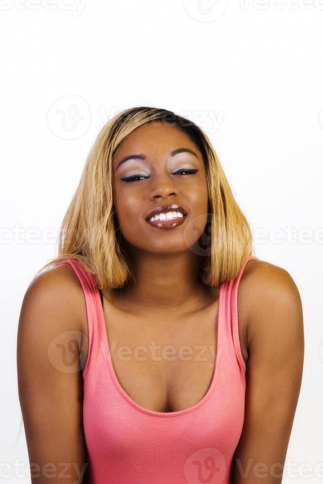 Attractive African American Woman Blond Wig Smiling photo