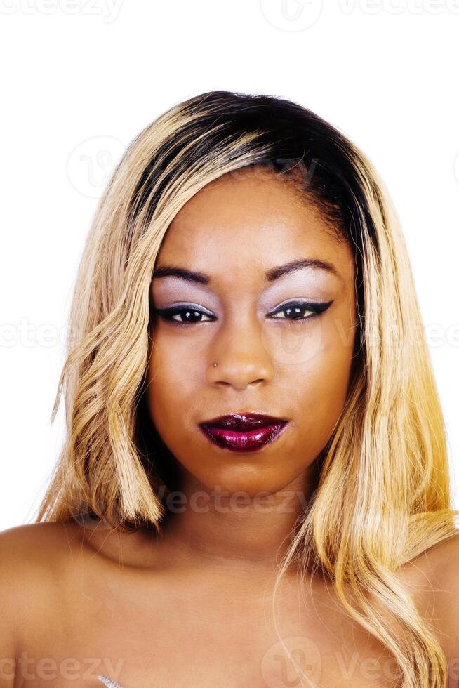 Bare Shoulder Portrait African American Woman Blond Wig photo