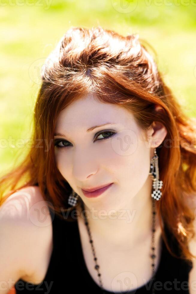 Outdoor Portrait Young Teen Girl With Red Hair photo