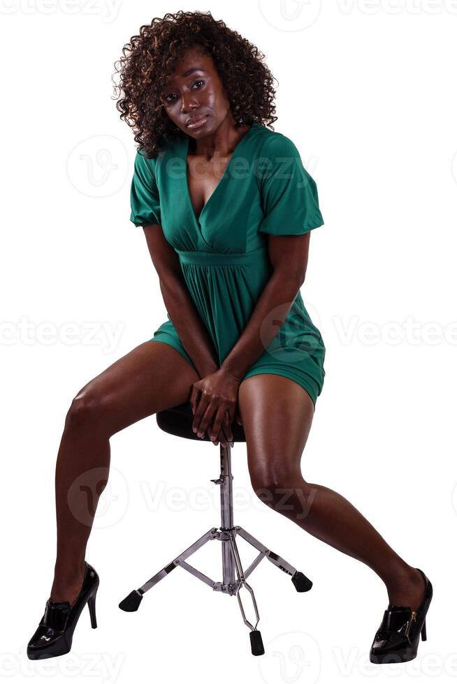 African American Woman Sitting Short Dress photo
