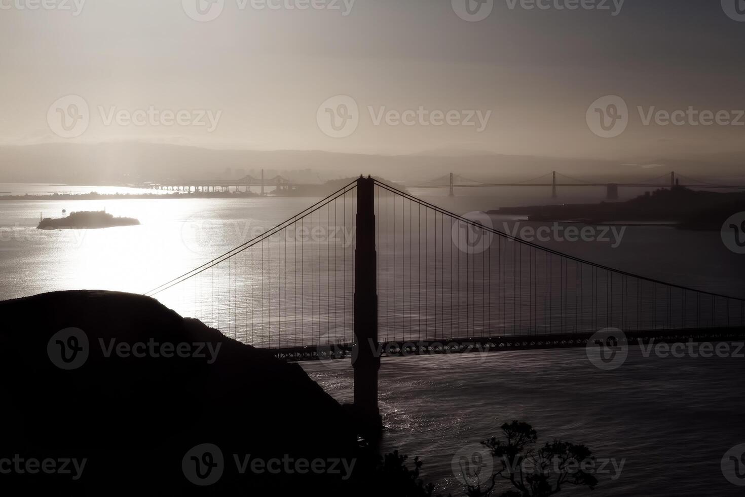 Early Morning Silhouette Golden Gate Bridge San Francisco Bay photo