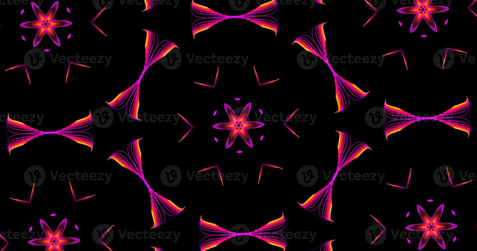 Abstract Kaleidoscope Patterns On Dark Background In Purple Red Yellow Lines photo