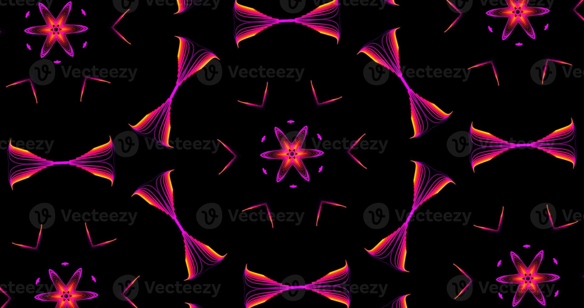 Abstract Kaleidoscope Patterns On Dark Background In Purple Red Yellow Lines photo