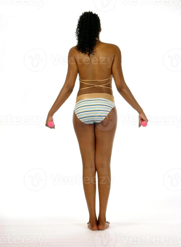African American Woman with Weights From Back Swim Suit photo
