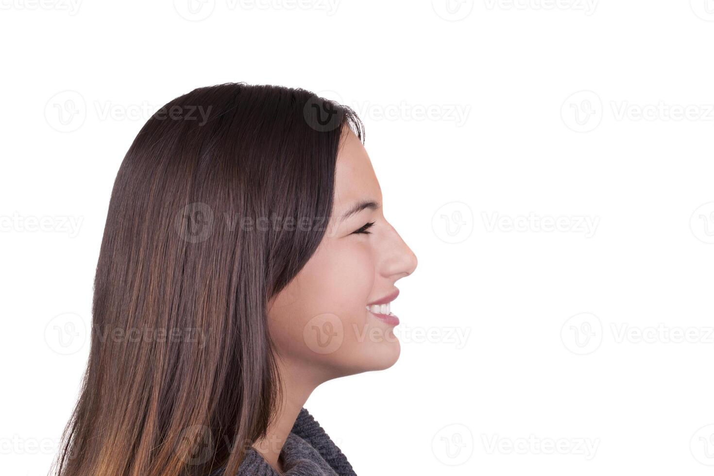 sonriente caucásico adolescente niña perfil retrato horizontal foto