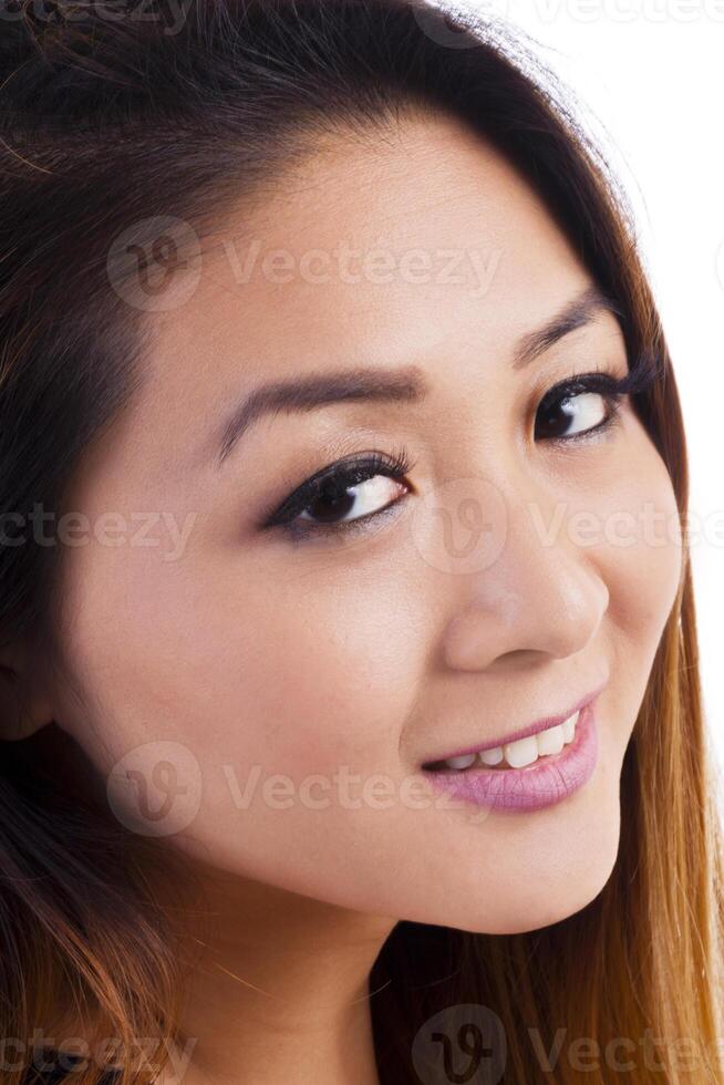 Closeup Portrait Attractive Asian American Woman Smiling photo