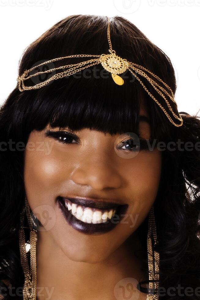 Smiling Portrait Attractive African American Woma On White photo