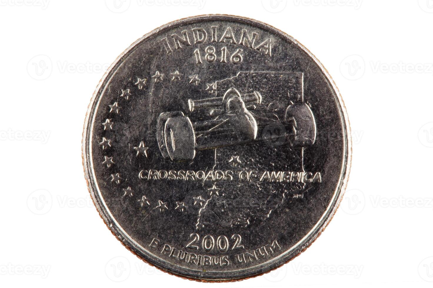 Indiana United States Quarter Coin On White Background photo