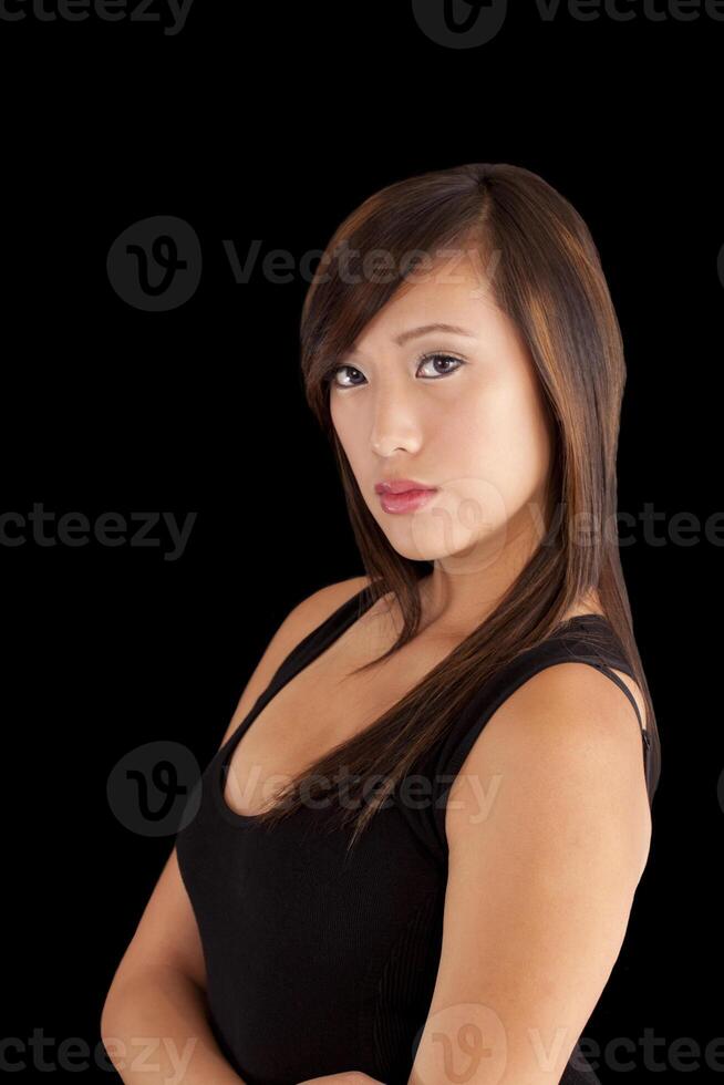 Young Asian American Woman Attractive Black Top photo