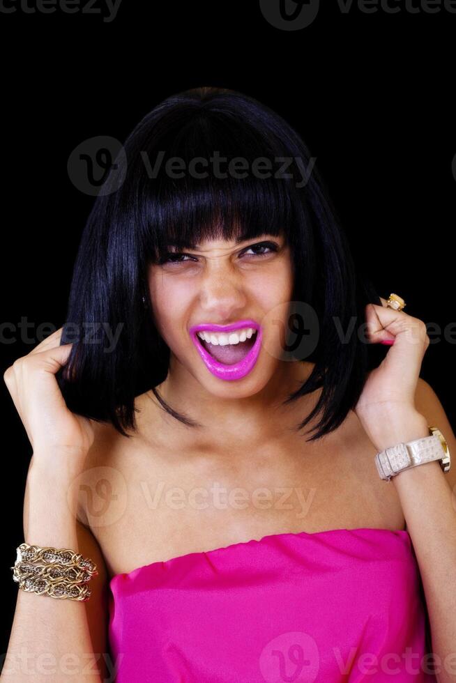 Skinny Light Skinned Black Woman Pulling Hair photo
