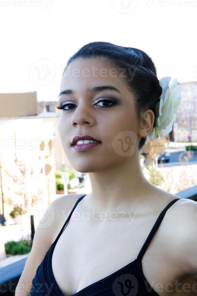 Attractive Young African American Outdoor Portrait Black Top photo