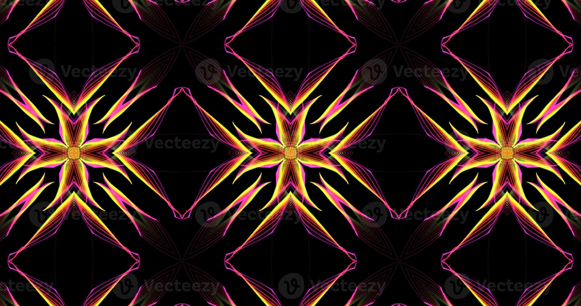 Abstract Kaleidoscope Patterns On Dark Background In Purple Orange Yellow Lines photo