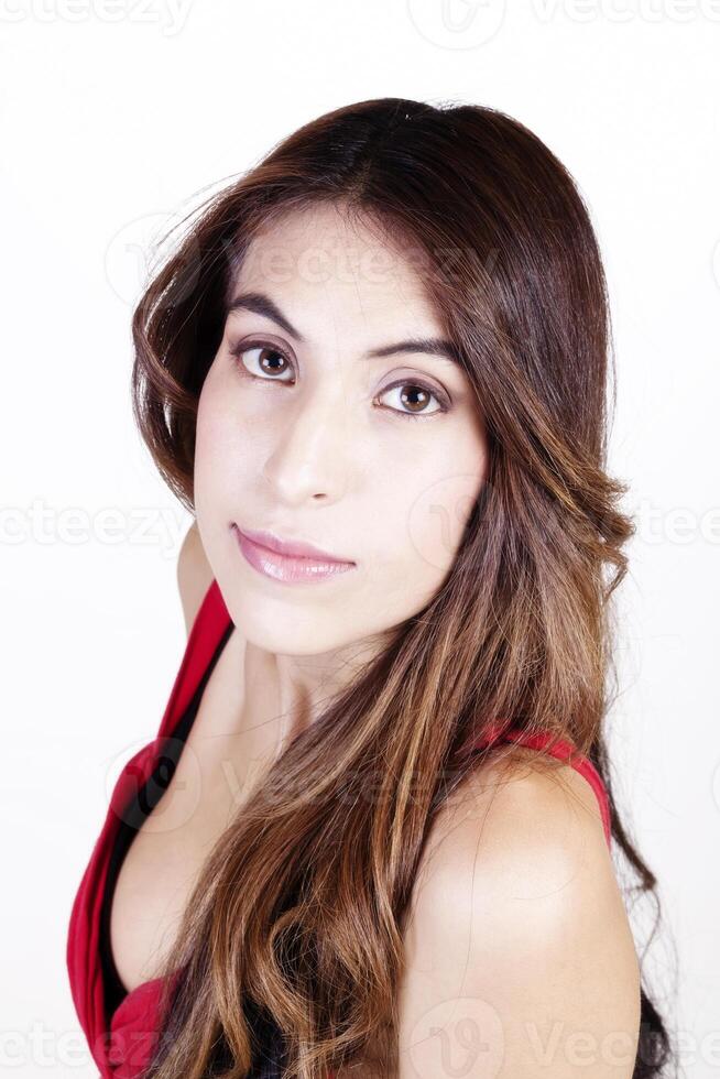 Portrait Skinny Latina Woman With Head Tilted photo