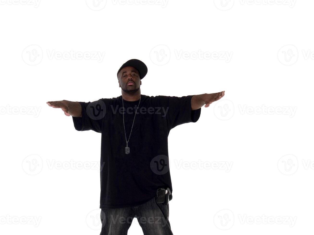 Young Black Man with Arms Spread in Front photo