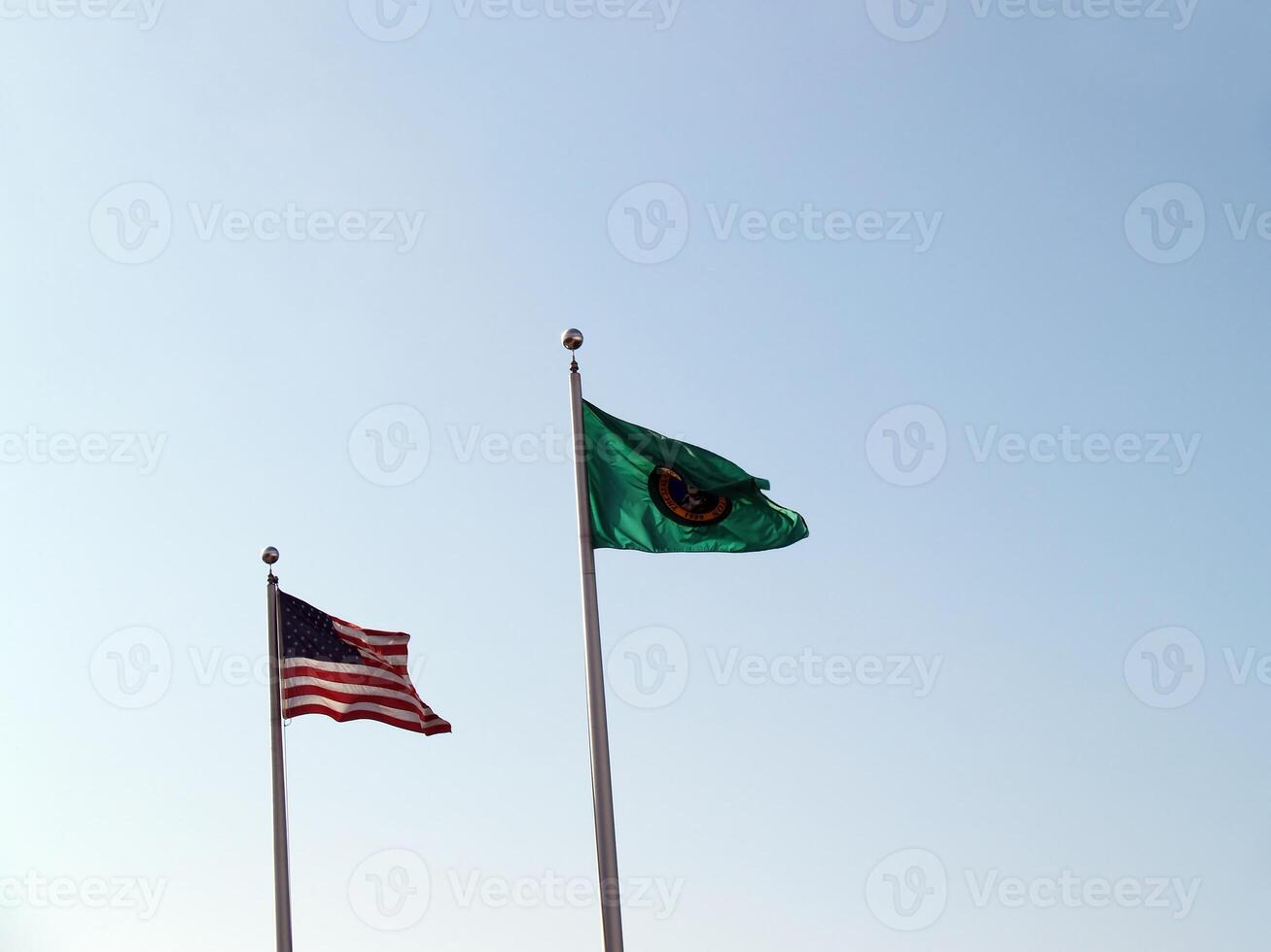 Washington State and United States Flag Flying photo