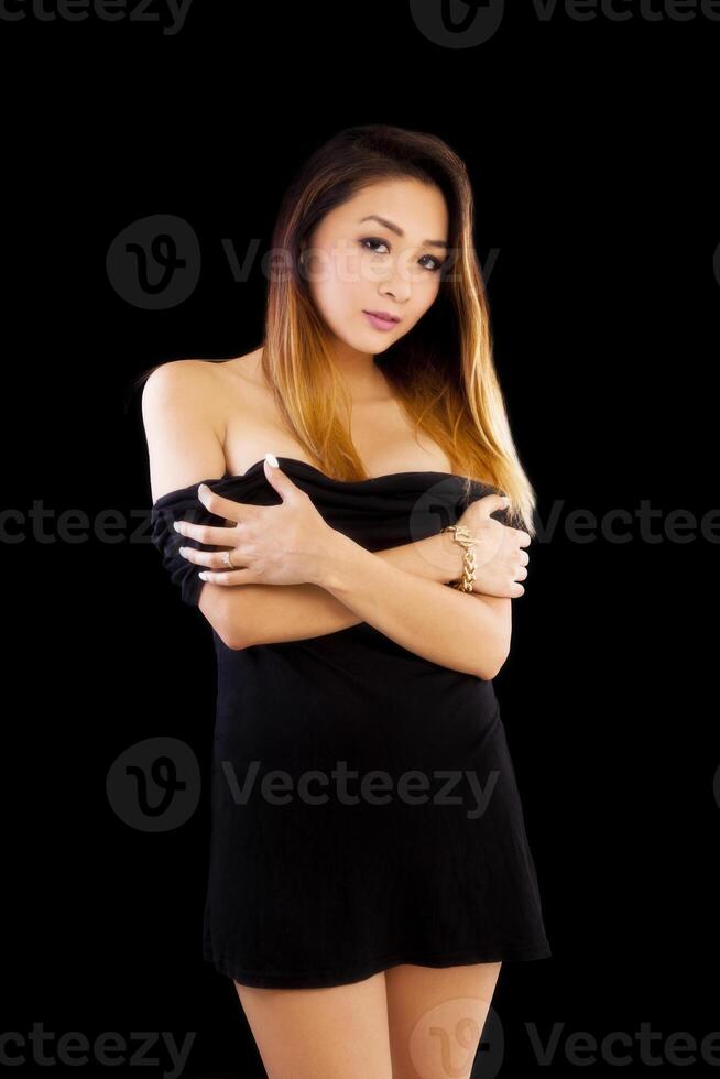 Attractive Asian American Woman Little Black Dress photo