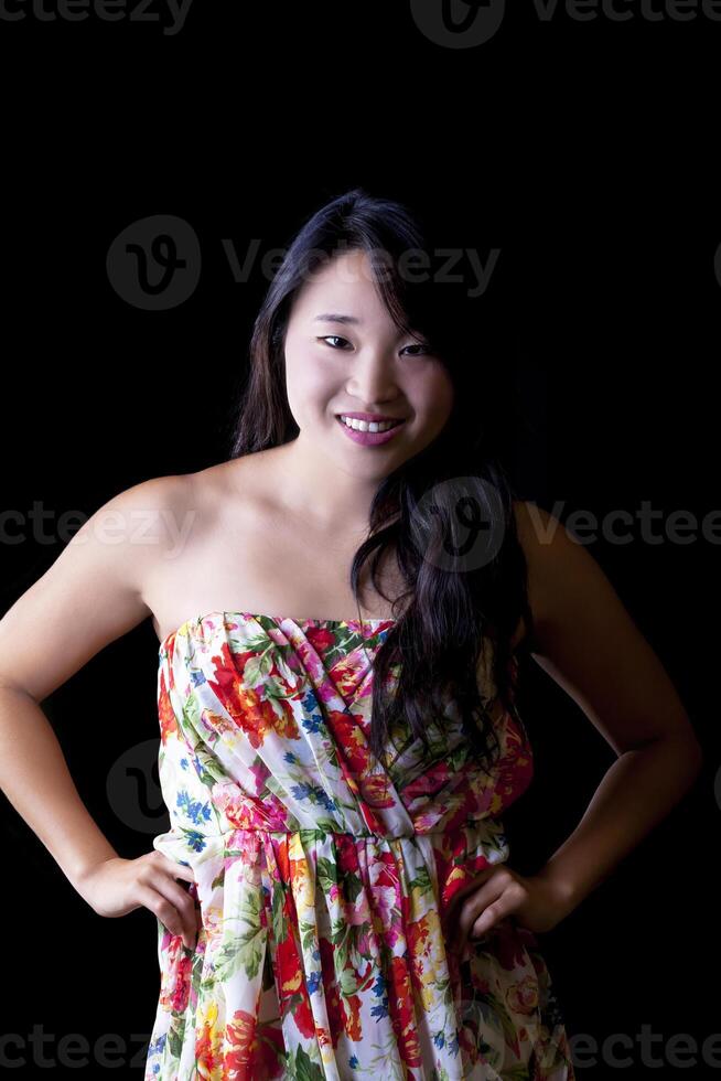 Young Asian American Woman Dress Attractive Studio photo