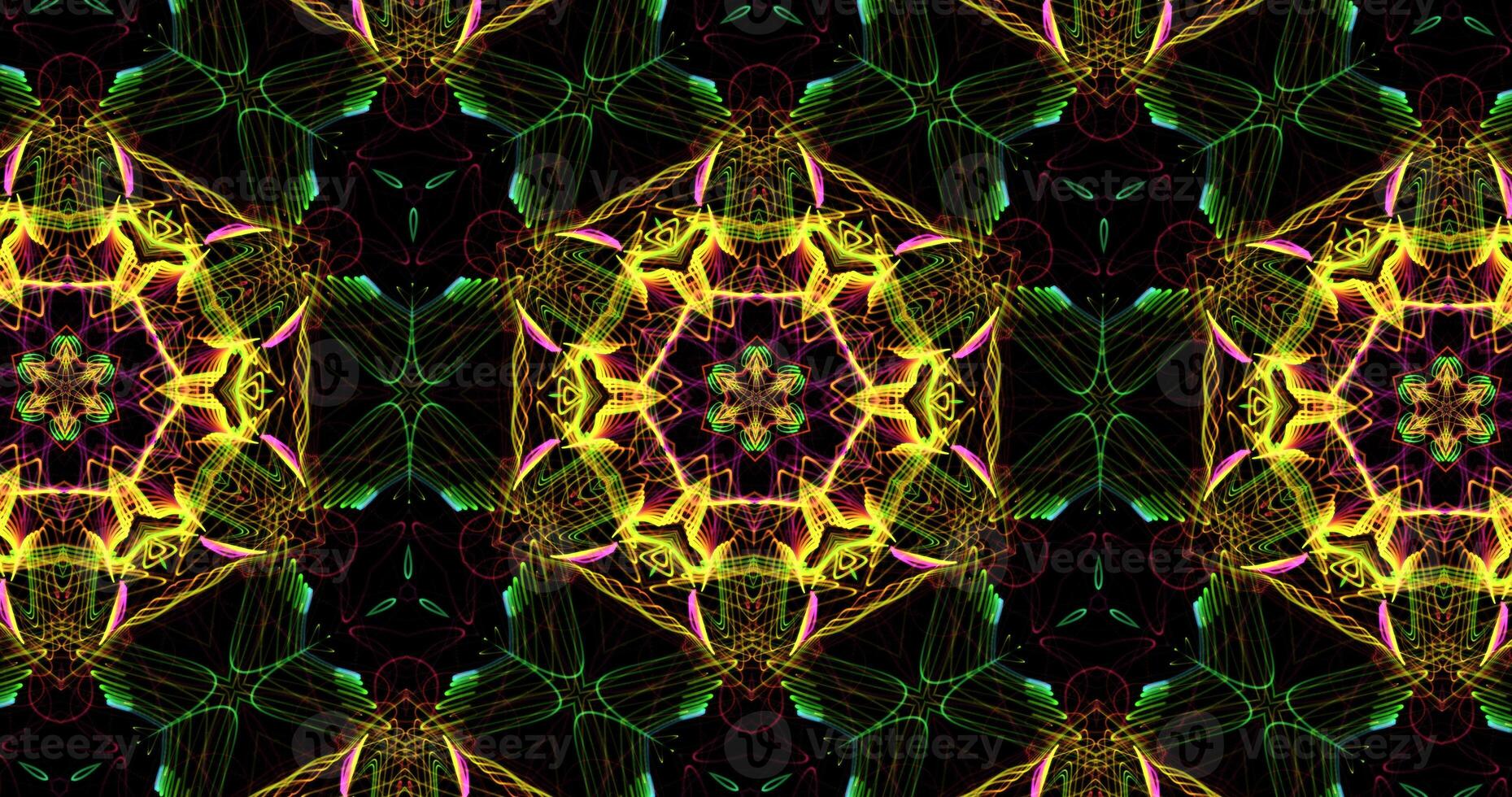 Kaleidoscopic Pattern On Dark Background In Vibrant Colors photo