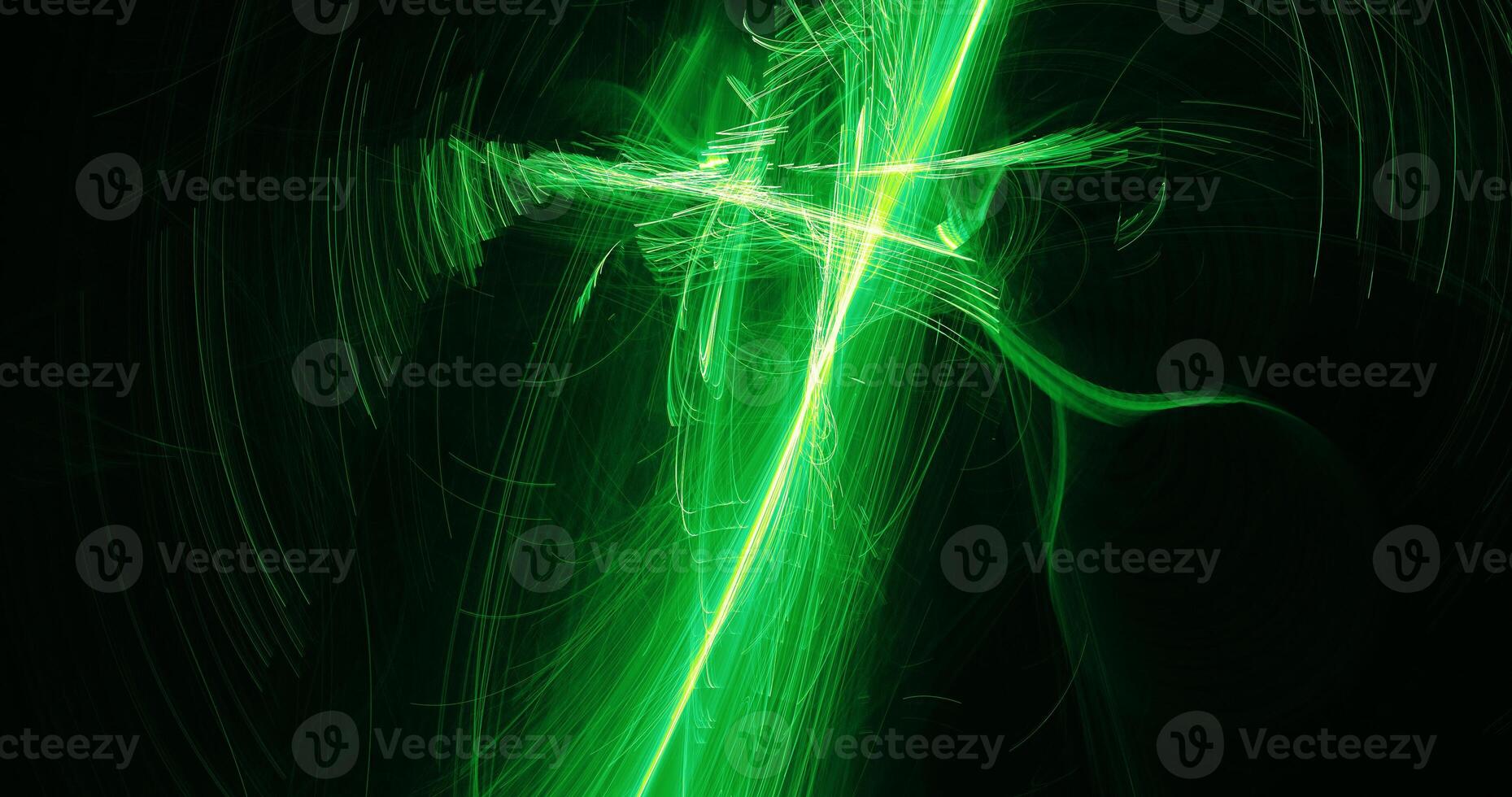 Abstract Design In Green And Yellow Lines Curves Particles photo