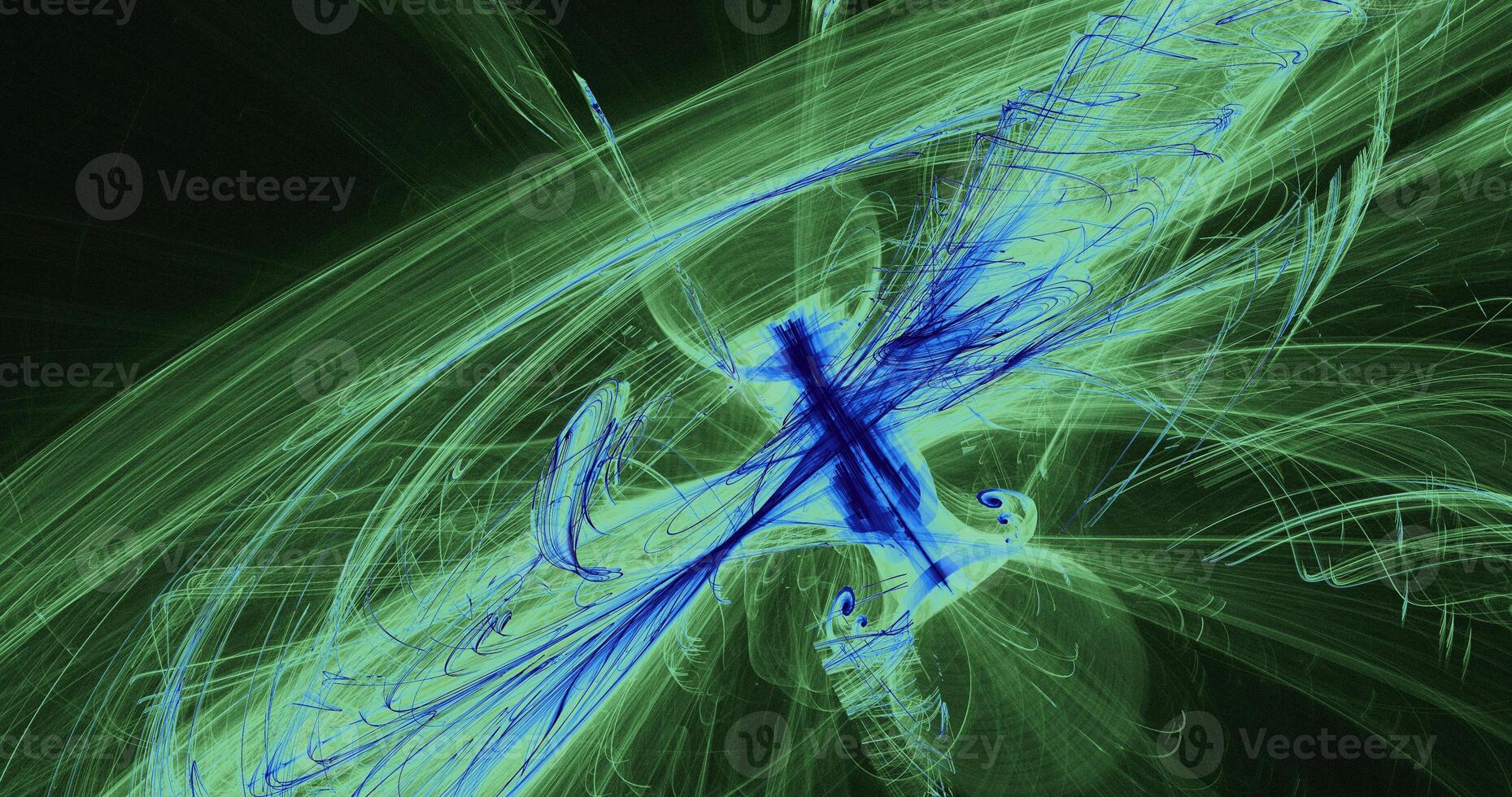 Blue And Green Abstract Design Lines Curves Particles photo