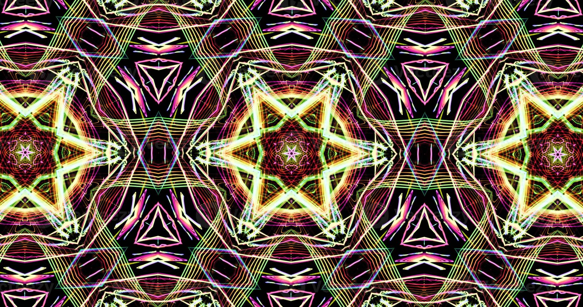 Kaleidoscopic Pattern On Dark Background In Vibrant Colors photo