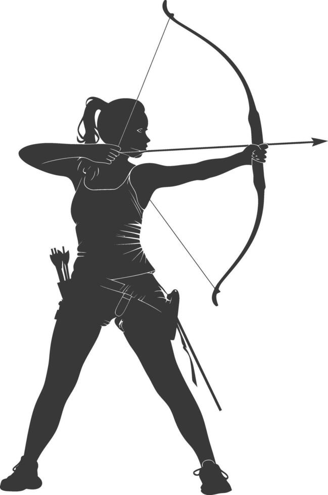 AI generated Silhouette Woman Archery Athlete in action full body black color only vector