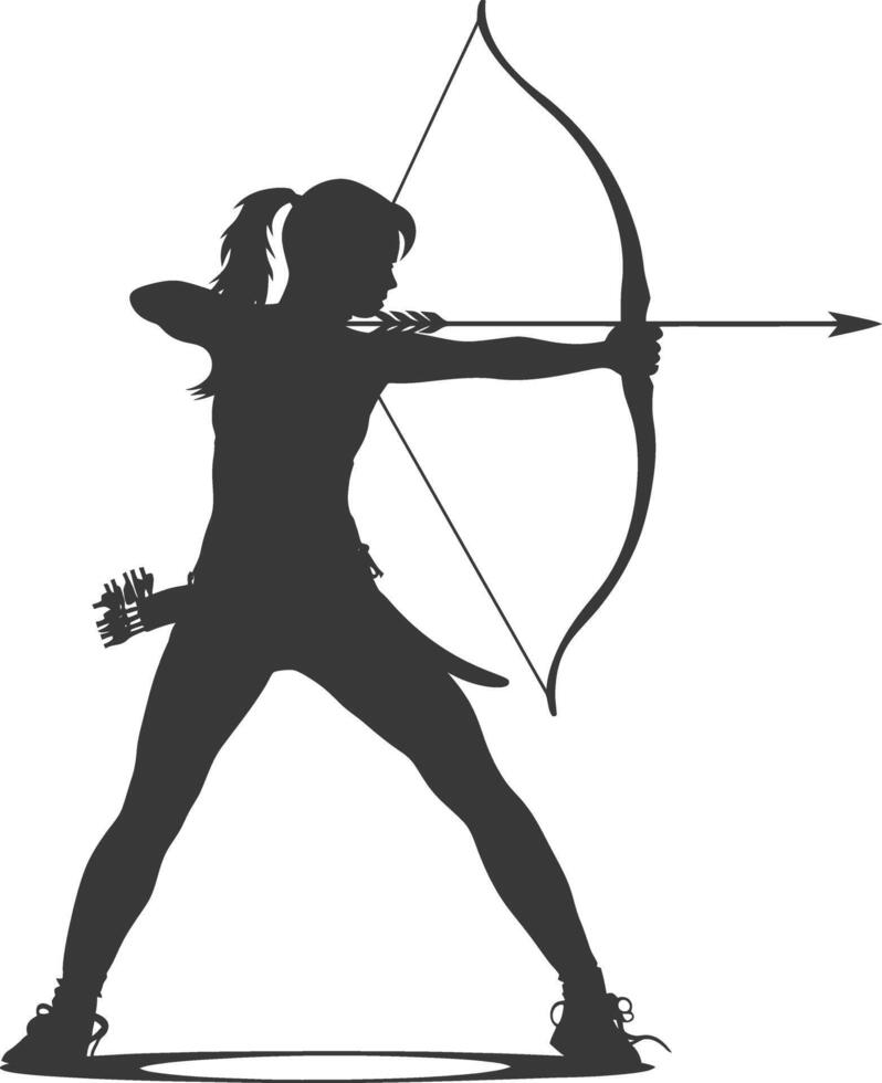 ai generado silueta mujer tiro al arco atleta en acción lleno cuerpo negro color solamente vector