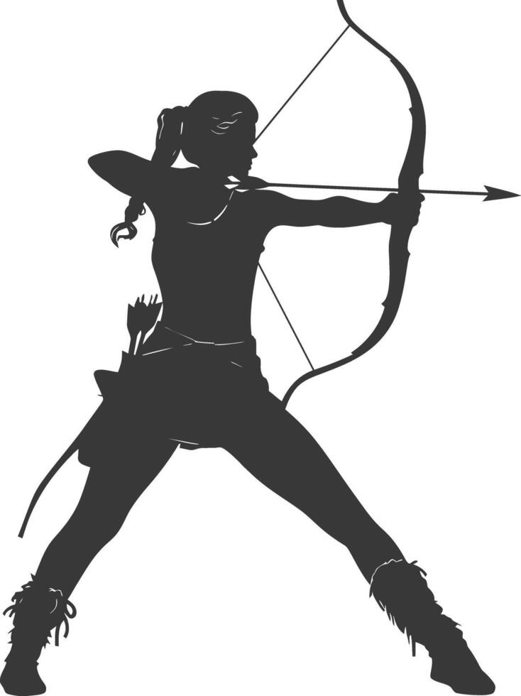 AI generated Silhouette Woman Archery Athlete in action full body black color only vector