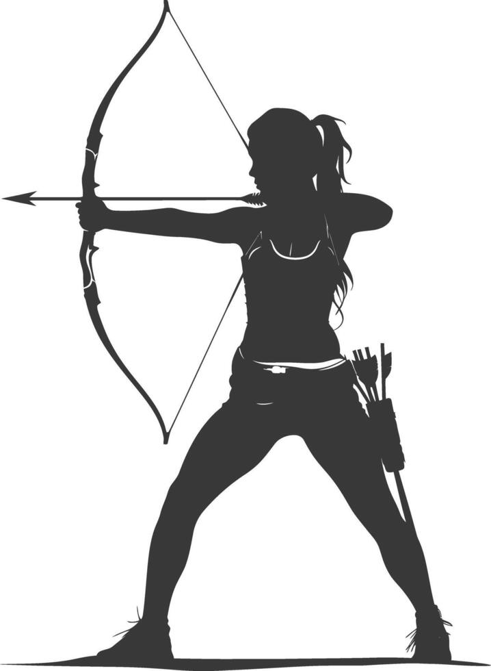 AI generated Silhouette Woman Archery Athlete in action full body black color only vector