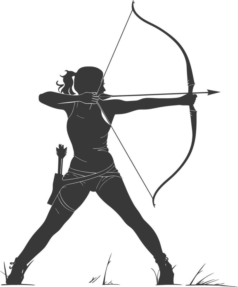 AI generated Silhouette Woman Archery Athlete in action full body black color only vector