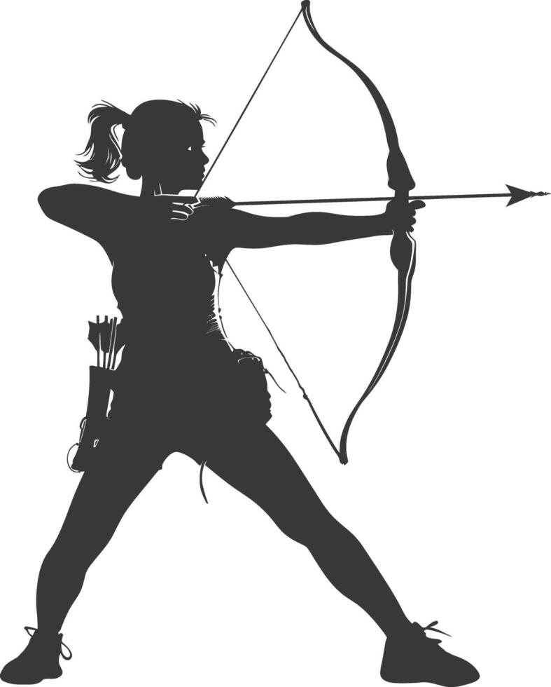 AI generated Silhouette Woman Archery Athlete in action full body black color only vector