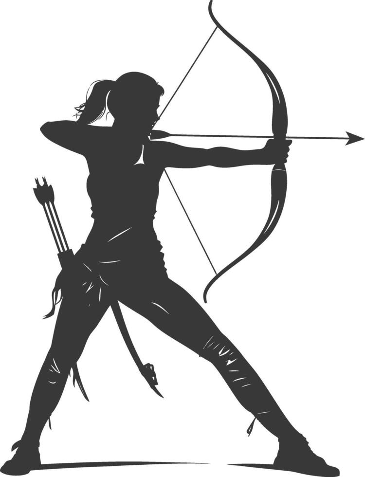 AI generated Silhouette Woman Archery Athlete in action full body black color only vector