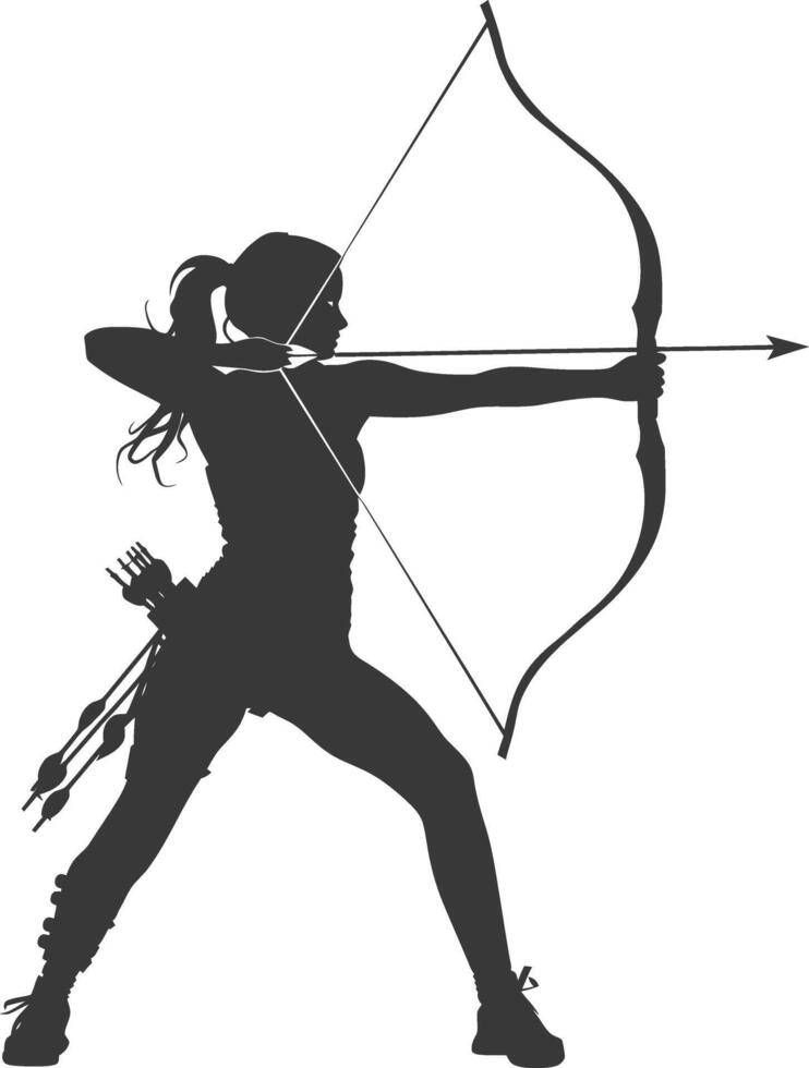 AI generated Silhouette Woman Archery Athlete in action full body black color only vector