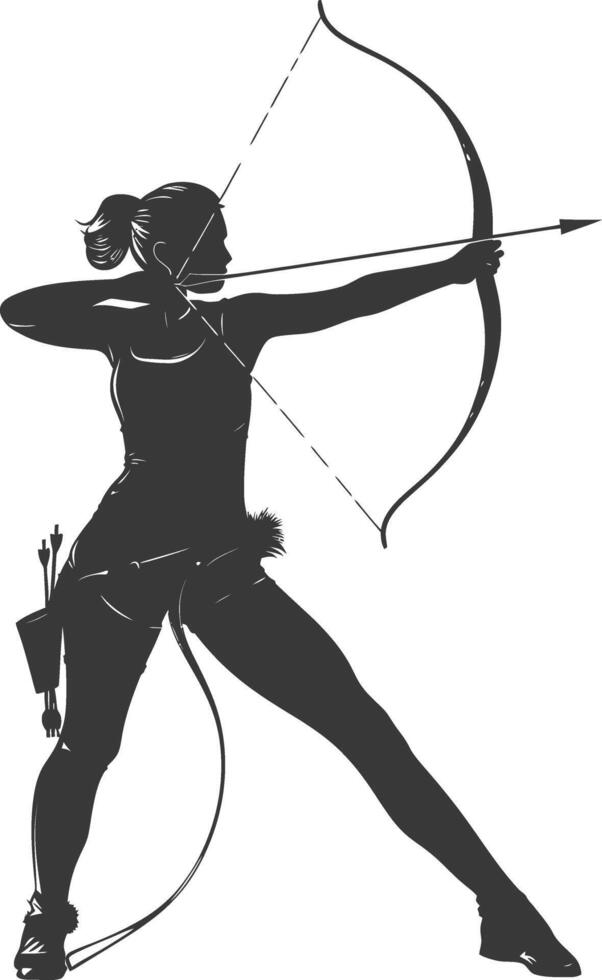 AI generated Silhouette Woman Archery Athlete in action full body black color only vector