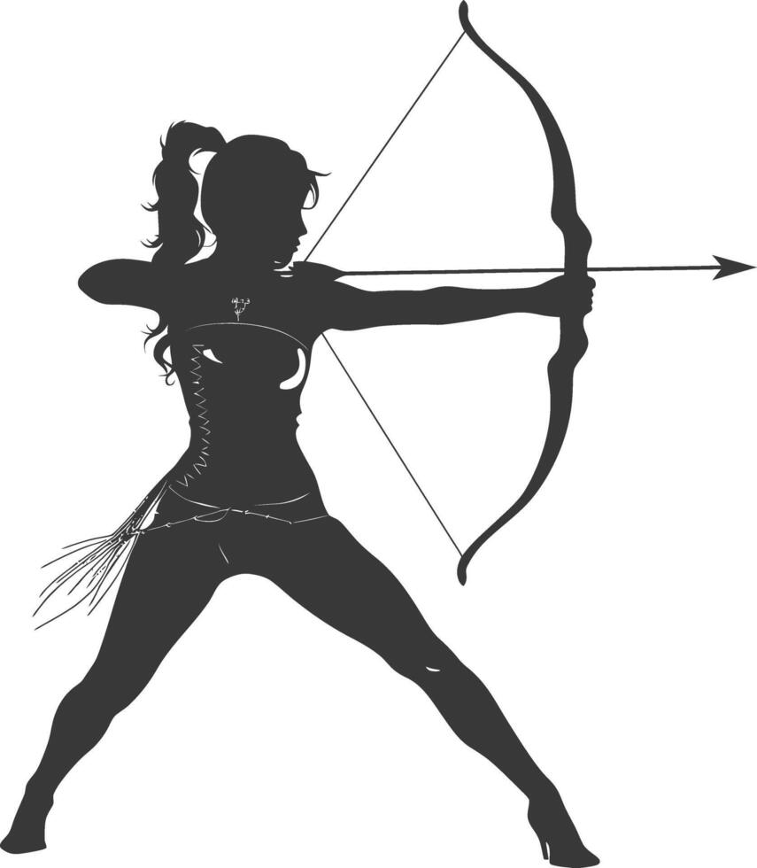 AI generated Silhouette Woman Archery Athlete in action full body black color only vector