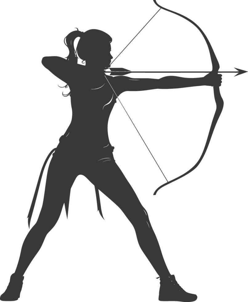 AI generated Silhouette Woman Archery Athlete in action full body black color only vector