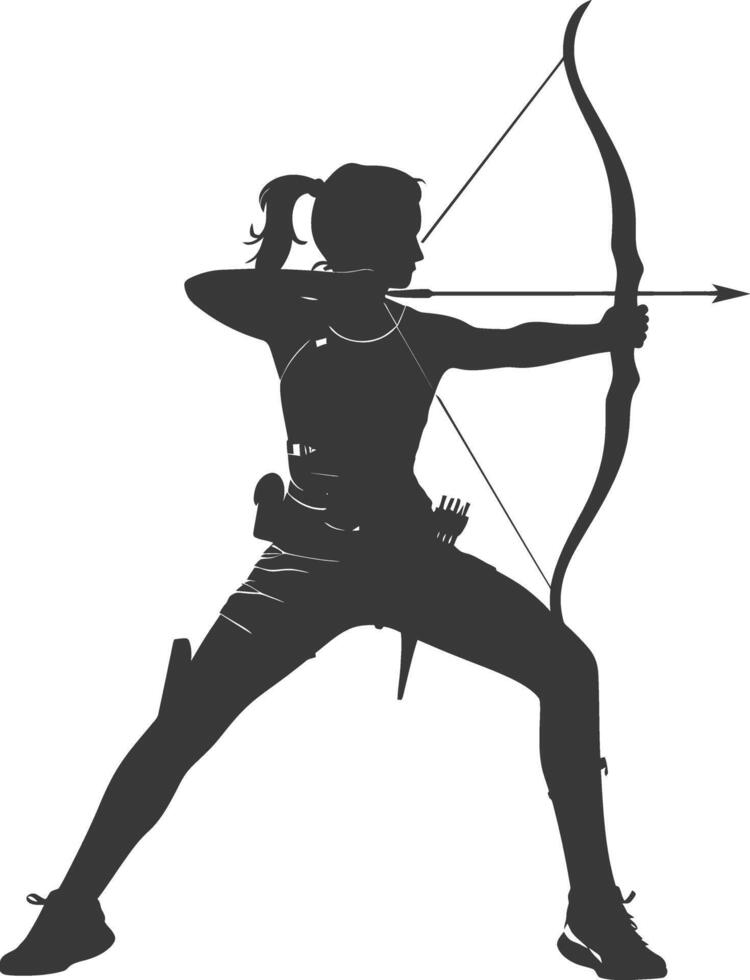 AI generated Silhouette Woman Archery Athlete in action full body black color only vector