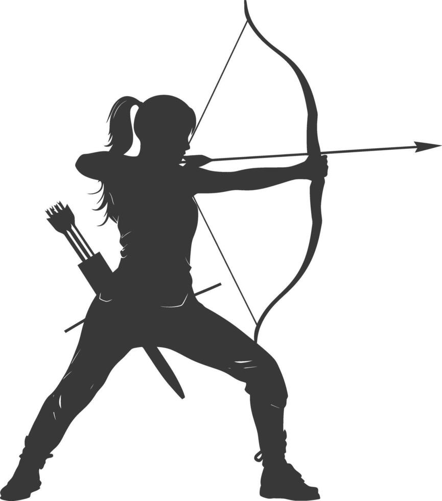 AI generated Silhouette Woman Archery Athlete in action full body black color only vector